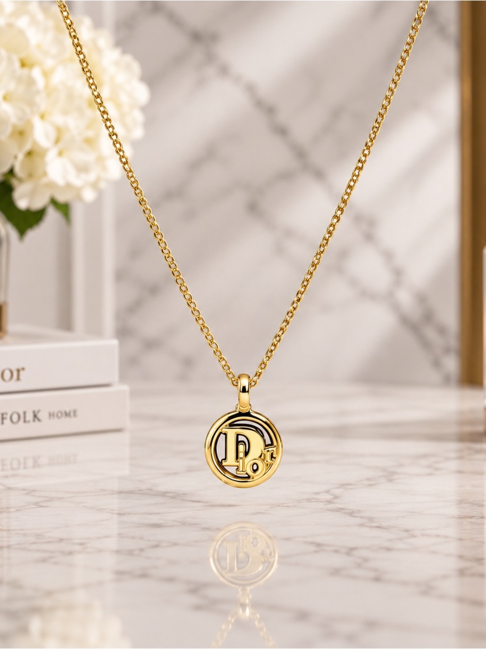 Christian Dior “Dior” Pendant Necklace | 18K Gold Plated Full Inclusion